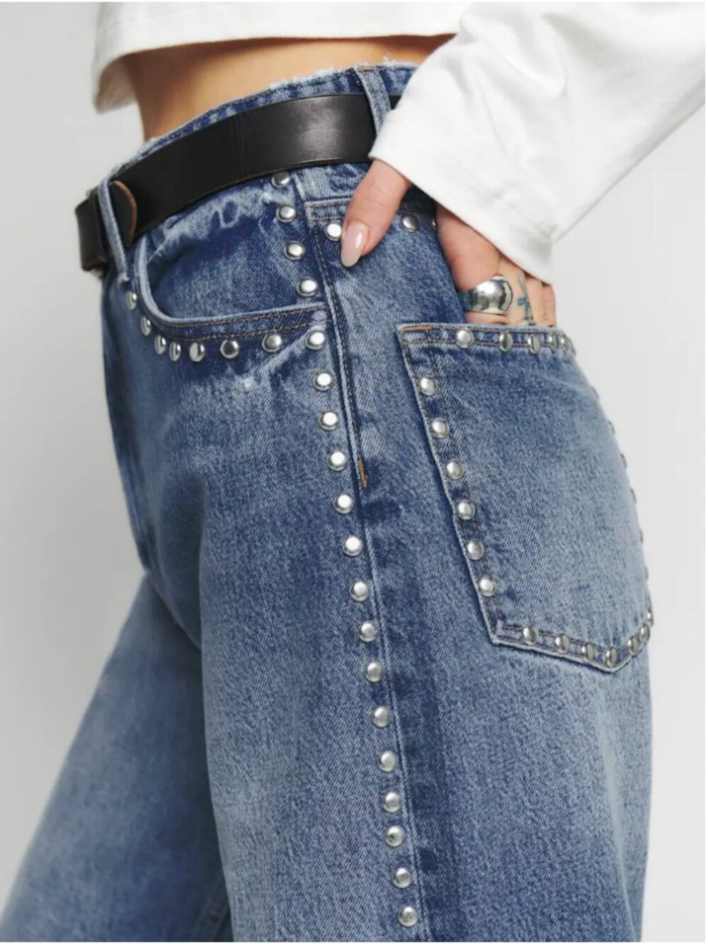 Cary High Rise Slouchy Wide Leg Jeans (Chesapeake Studded)